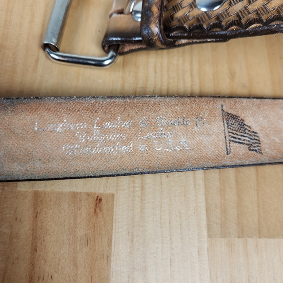 LONGHORN Leather & Buckle Co Men's Belt Size 42 Tooled Western Braid Made USA - Picture 7 of 8